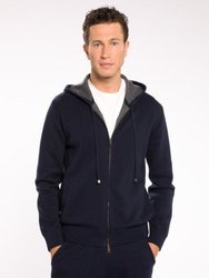 Blue Cotton and Cashmere Zipped Hoodie