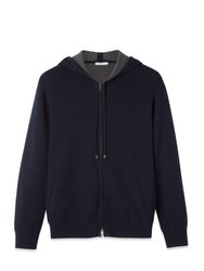 Blue Cotton and Cashmere Zipped Hoodie - Navy