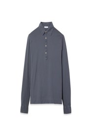 Long Sleeves Cotton Polo Shirt - Grey Blue