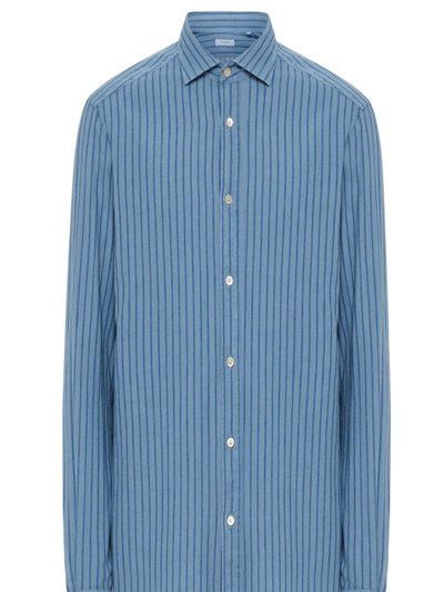 Boglioli Milano Sky Blue And Blue Striped Cotton And Linen Shirt product