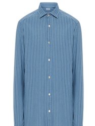 Sky Blue And Blue Striped Cotton And Linen Shirt - Sky Blue and Blue