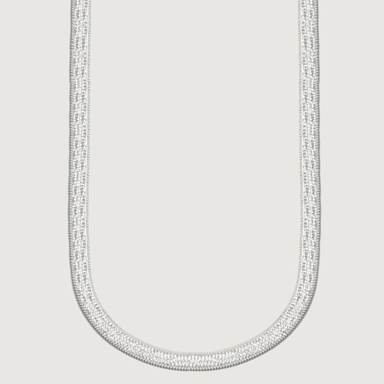 Cassie Italian Silver Herringbone Necklace - Silver