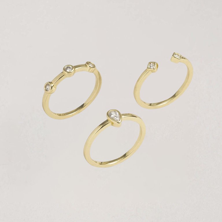 Louise 3 Piece Stackable Ring Set - Gold