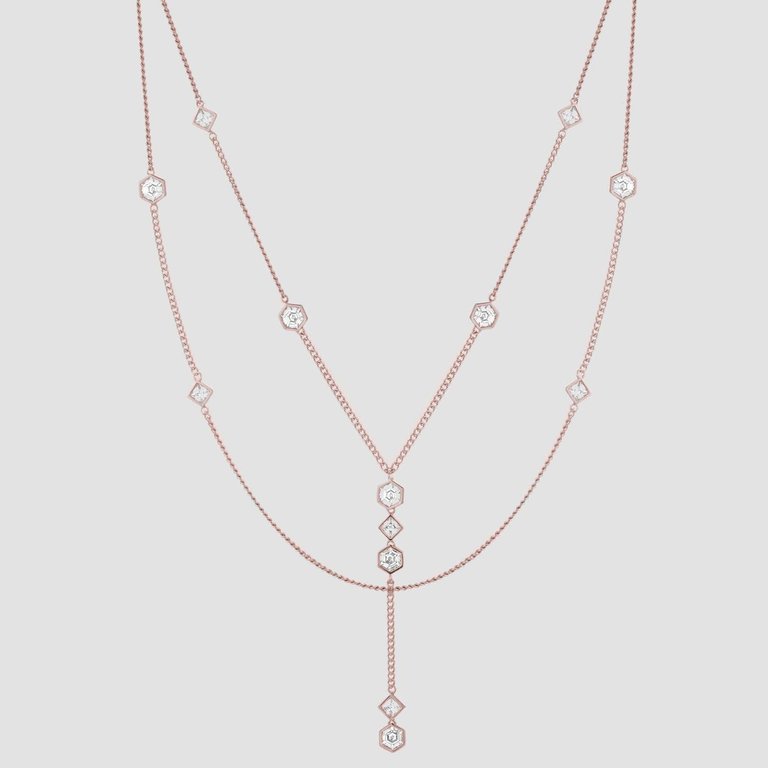Morgane Layered Lariat Necklace - 18k Rose Gold Plated Brass