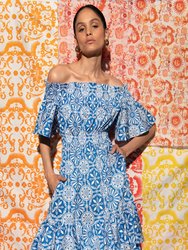 Margarita Cotton Midi Dress - Palermo Blue