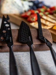 Cheese Knife Set Monaco+ Black with Leather Case