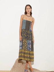 Florimonde Tiered Maxi Dress - Indigo Patchwork