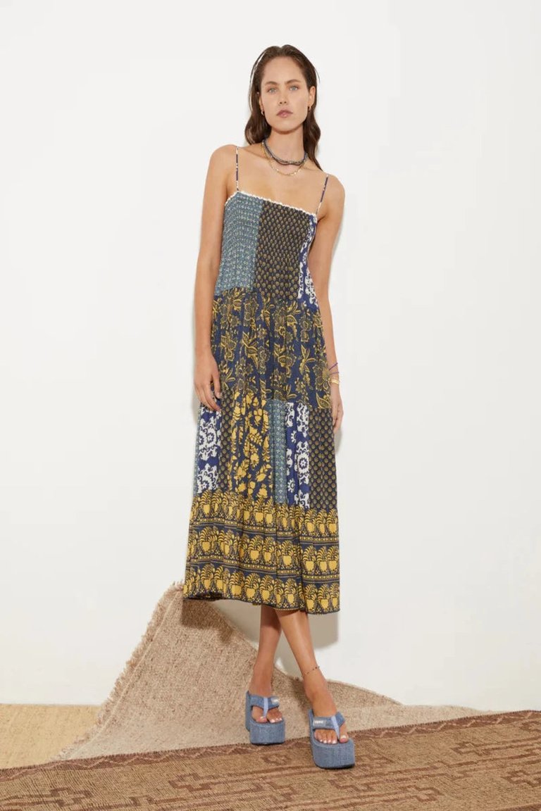 Florimonde Tiered Maxi Dress - Indigo Patchwork