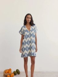 Neith Ikat Tunic Dress - Blue/White