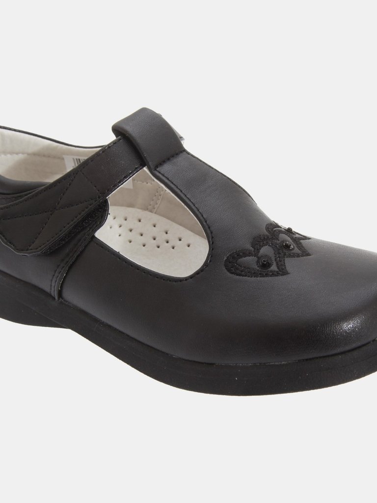 Big Girls Touch Fastening T Bar Shoes - Black Matt - Black Matt