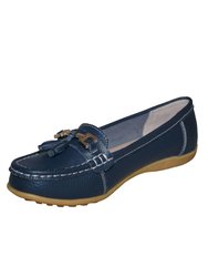 Boulevard Womens/Ladies Action Leather Tassle Loafers (Navy) (5)