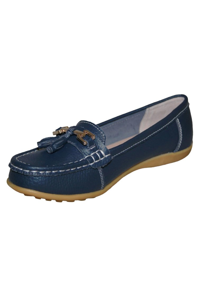 Boulevard Womens/Ladies Action Leather Tassle Loafers (Navy) (5)