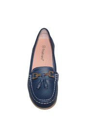 Boulevard Womens/Ladies Action Leather Tassle Loafers (Navy) (5)