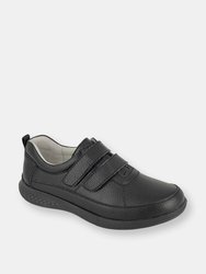 Boulevard Womens/Ladies Leather Wide Casual Shoes  - Black
