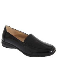 Womens/Ladies Leather Like Twin Gusset Shoes  - Black Patent - Black Patent