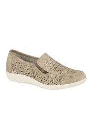 Womens/Ladies Perforated Slip On Shoes - Stone - Stone