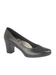 Womens/Ladies PU Leather Plain Court Shoe (2.2" Heel) (Black) - Black