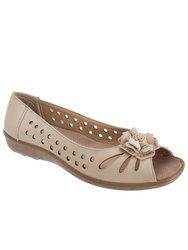 Womens/Ladies Punched Open Toe Flower Casual Shoes - Beige - Beige
