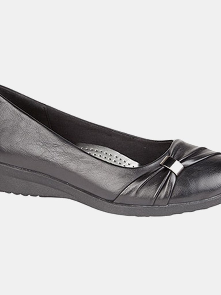 Womens/Ladies Sash Vamp Wedge Casual Shoes (Black) - Black