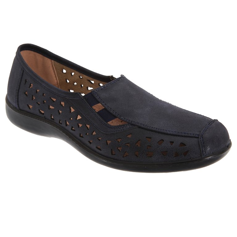 Womens/Ladies Side Gusset Summer Casual Shoes (Navy Blue) - Navy Blue