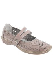 Womens/Ladies Touch Fastening Perforated Bar Casual Leather Shoes - Beige - Beige