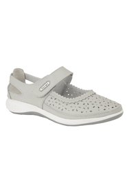 Womens/ Ladies Wide Fitting Window Back Punched Bar Shoes - Light Gray
