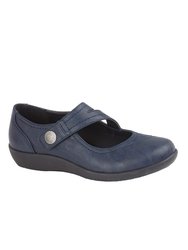 Womens/Ladies X Wide EE Fit Touch Fastening Bar Shoe (Navy) - Navy