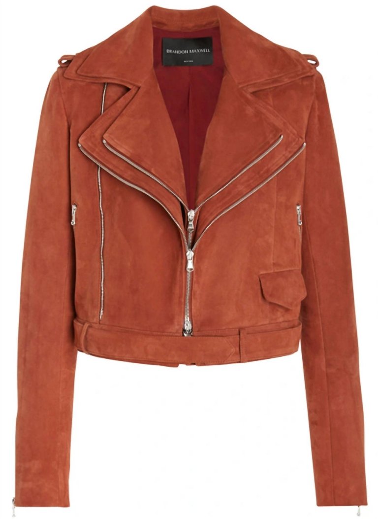 Double Layer Moto Jacket In Caramel Suede - Caramel Suede