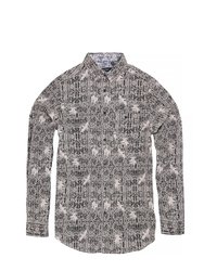 Brave Soul Mens Idris Long Sleeve All Over Patterned Shirt (Black/Optic White) - Black/Optic White