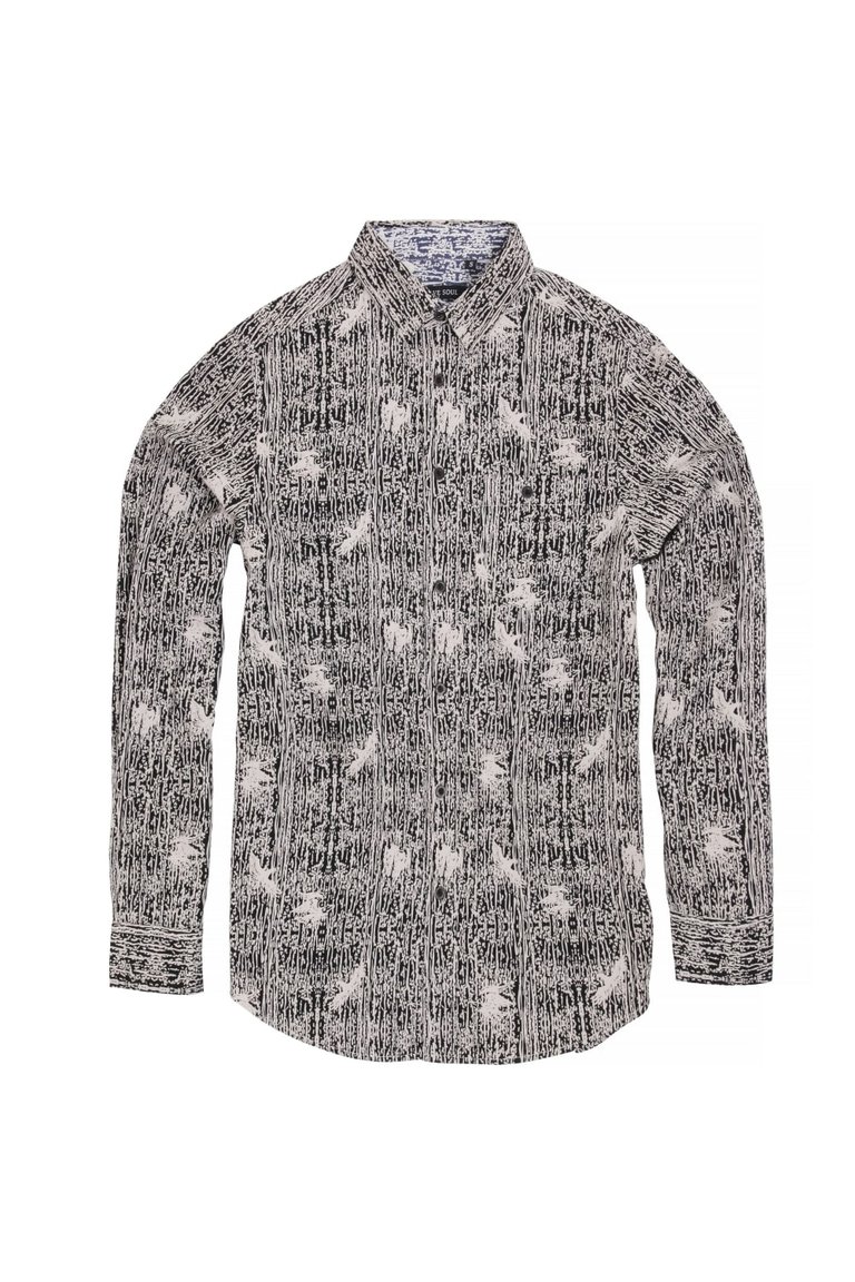 Brave Soul Mens Idris Long Sleeve All Over Patterned Shirt (Black/Optic White) - Black/Optic White