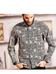 Brave Soul Mens Idris Long Sleeve All Over Patterned Shirt (Black/Optic White)