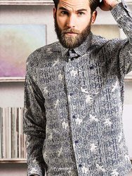 Brave Soul Mens Idris Long Sleeve All Over Patterned Shirt (Ink/Optic White)