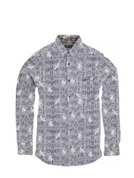 Brave Soul Mens Idris Long Sleeve All Over Patterned Shirt (Ink/Optic White) - Ink/Optic White