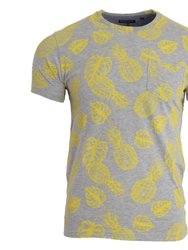 Brave Soul Mens Pineapple Print Crew Neck T Shirt (Gray Marl/Yellow) - Gray Marl/Yellow