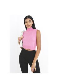 Brave Soul Womens Cashmilon Turtle Neck Crop Top (Bubble Gum) - Bubble Gum