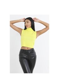 Brave Soul Womens Cashmilon Turtle Neck Crop Top (Lime)