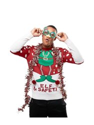 Mens Elf & Safety Christmas Jumper - Red/White