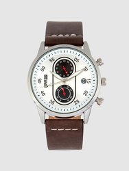 Andreas Leather Band Watch - Silver/Dark Brown