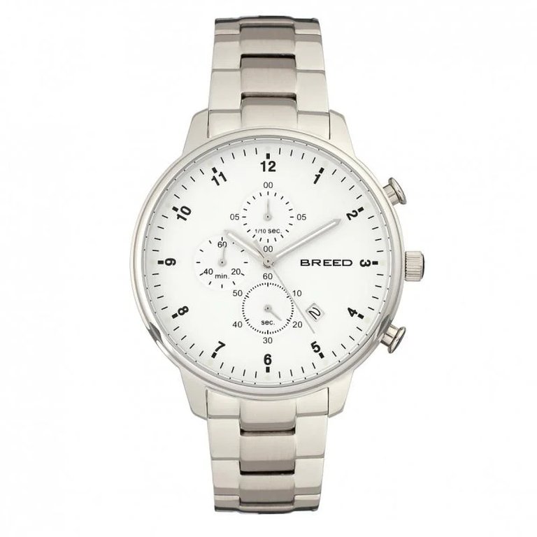 Breed Holden Chronograph Men's Watch w/ Date - Silver (Bracelet Band)