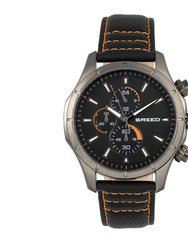 Breed Lacroix Chronograph Leather-Band Watch - Gunmetal/Orange