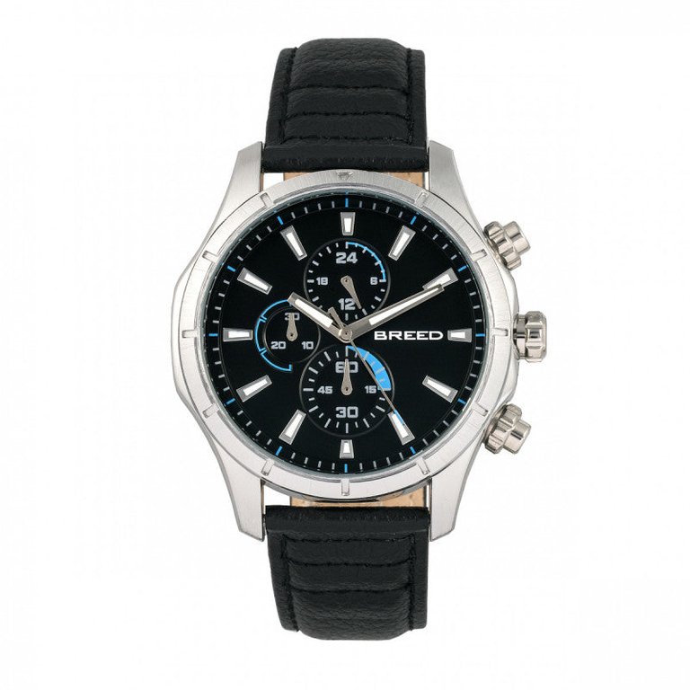 Breed Lacroix Chronograph Leather-Band Watch - Silver/Black