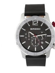 Breed Manuel Chronograph Leather-Band Watch w/Date - Silver/Black