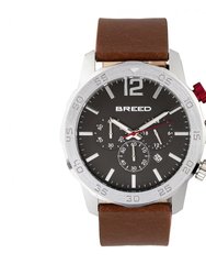 Breed Manuel Chronograph Leather-Band Watch w/Date - Silver/Brown