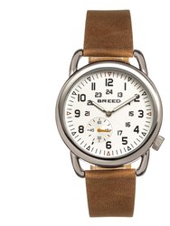 Breed Regulator Leather-Band Watch w/Second Sub-dial - Tan/White