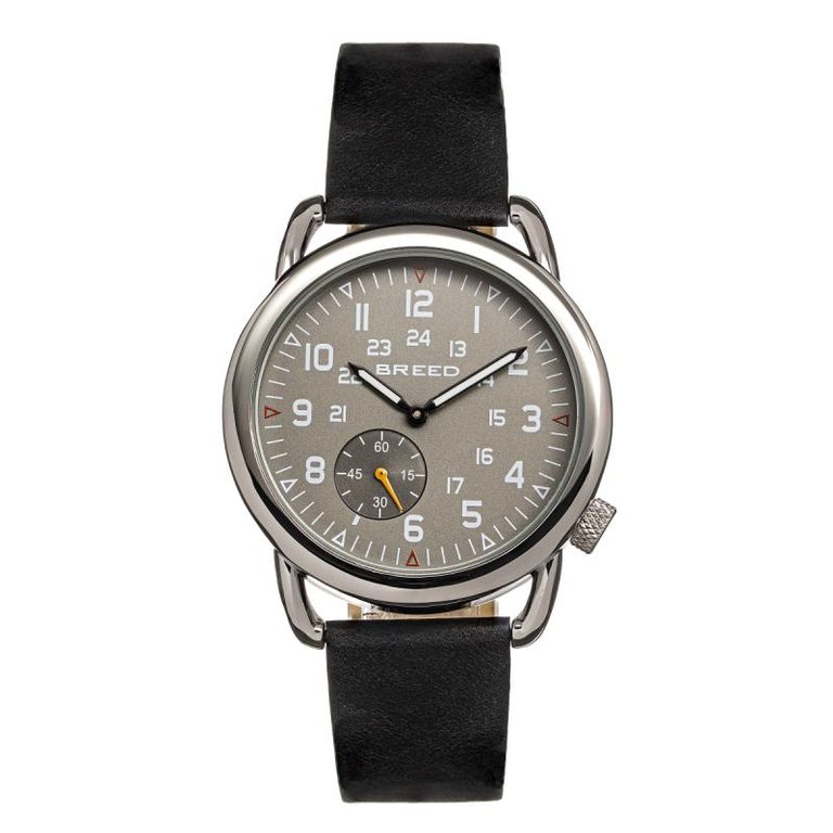 Breed Regulator Leather-Band Watch w/Second Sub-dial - Black/Gunmetal