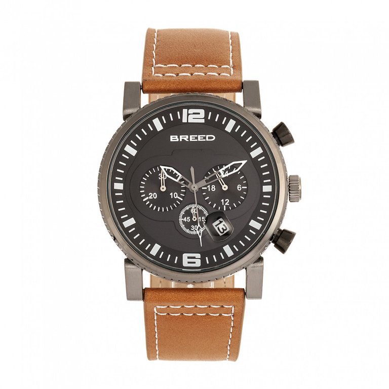 Breed Ryker Chronograph Leather-Band Watch w/Date - Camel/Gunmetal