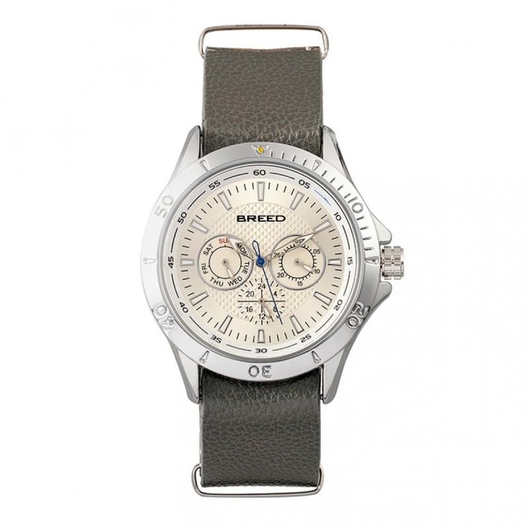 Dixon Leather-Band Watch With Day/Date - Silver/Grey