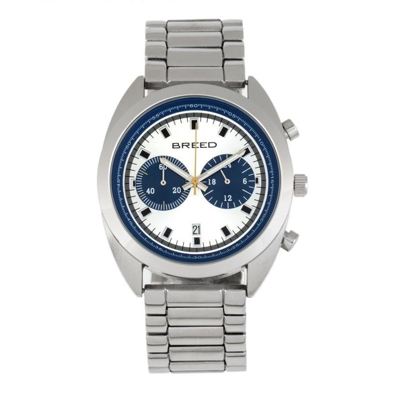 Racer Chronograph Bracelet Watch With Date - Silver/Blue (Bracelet Band)