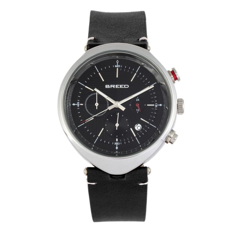 Tempest Chronograph Leather-Band Watch With Date - Black