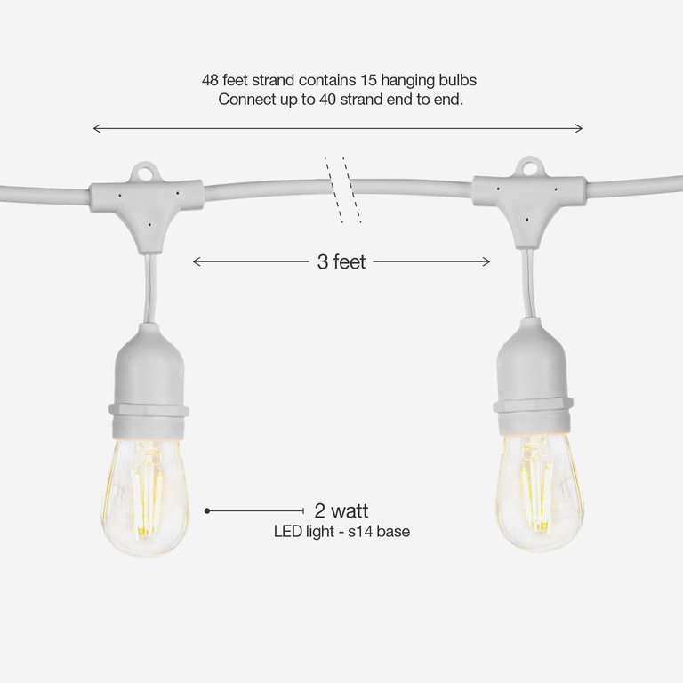 Ambience Pro LED String Lights - S14, 2W, 48 Ft, White